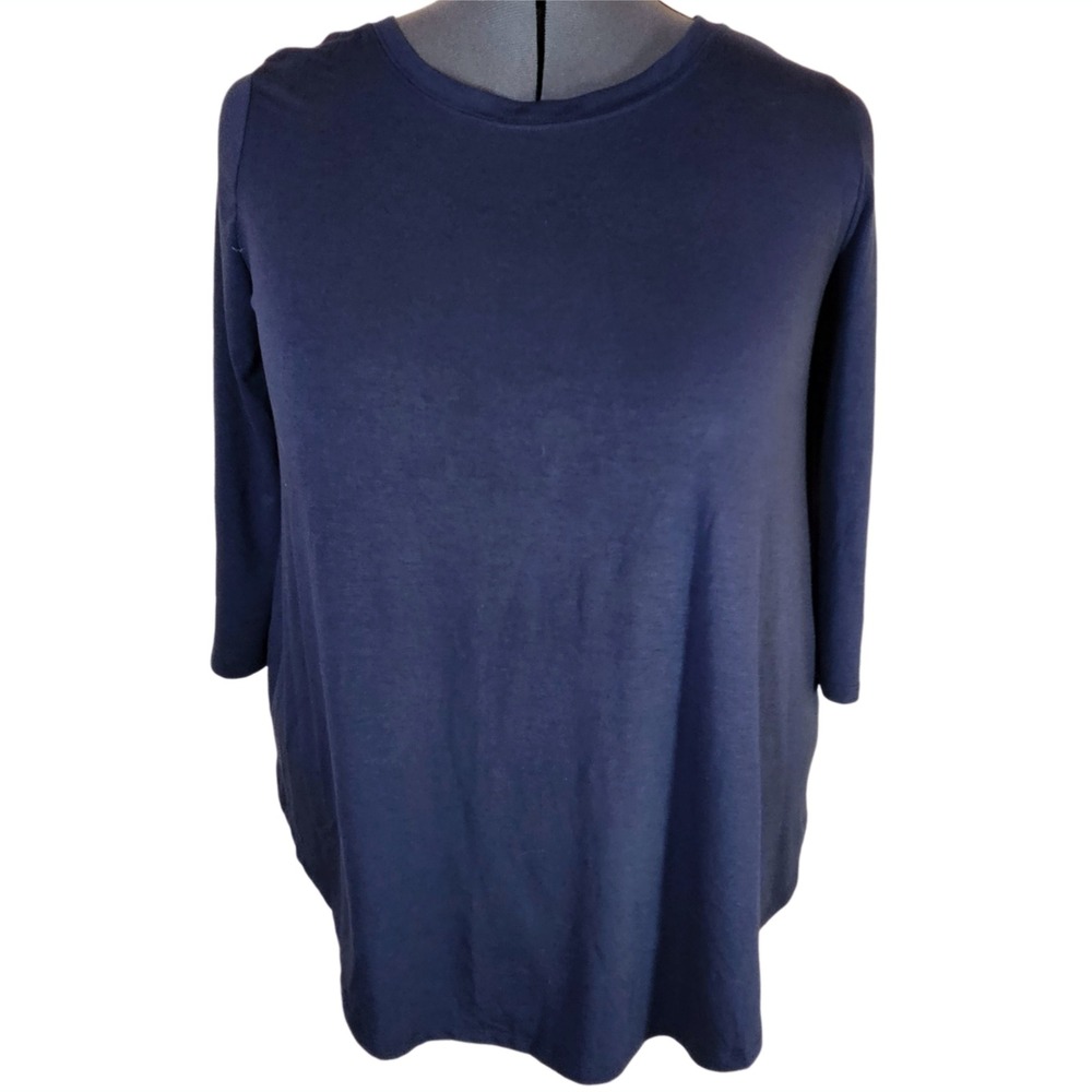 Zenana Premium Tunic Top Womens 2X Navy Blue 3/4 Sleeve Minimalist Basic Stretch